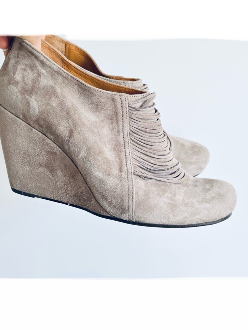 Coclico Beige Grey Suede Platform Wedge Booties Size 40